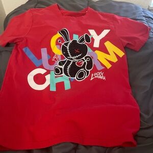 Lucky Brand Red Graphic Tee with Colorful Letters